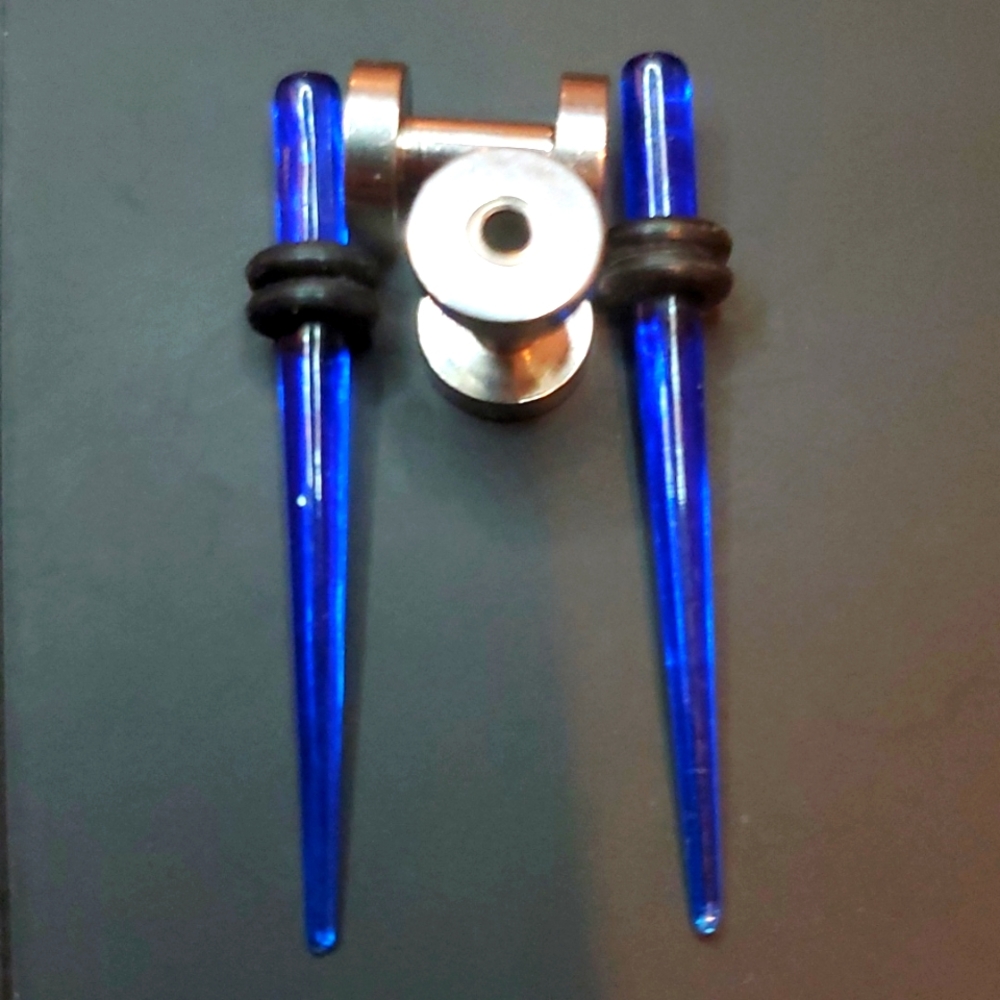 Tapers blue Translucent, ear plugs stainless steel  body piercing 2.5 millimeter